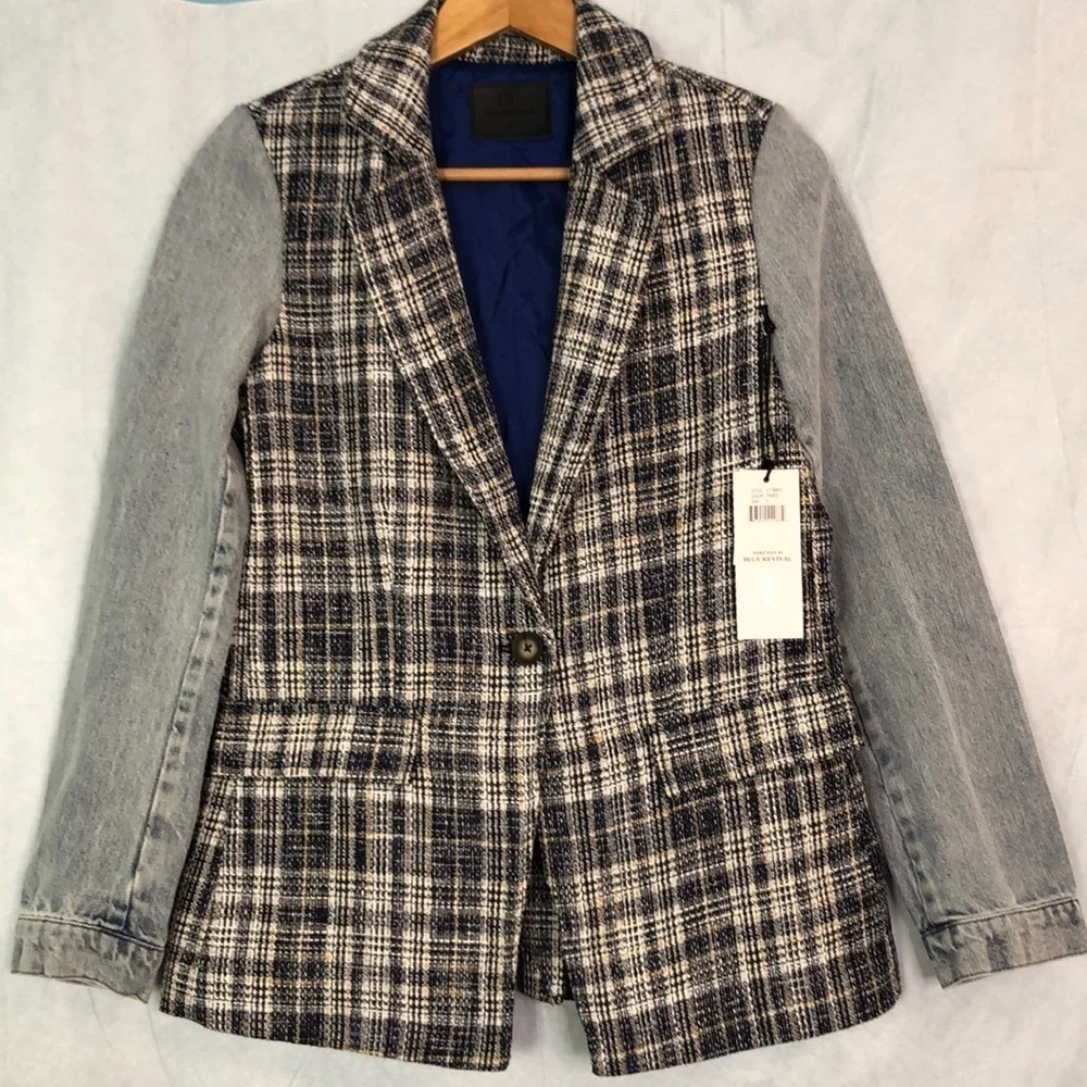BLUE REVIVAL MIX DENIM HELEN BLAZER IN TWEED BLAZER SIZE S